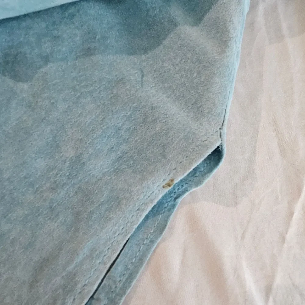 Y2k Women's Sky Blue Button Down 100% Suede Leather Shirt. Preowned Obviosly . - Picture 12 of 15